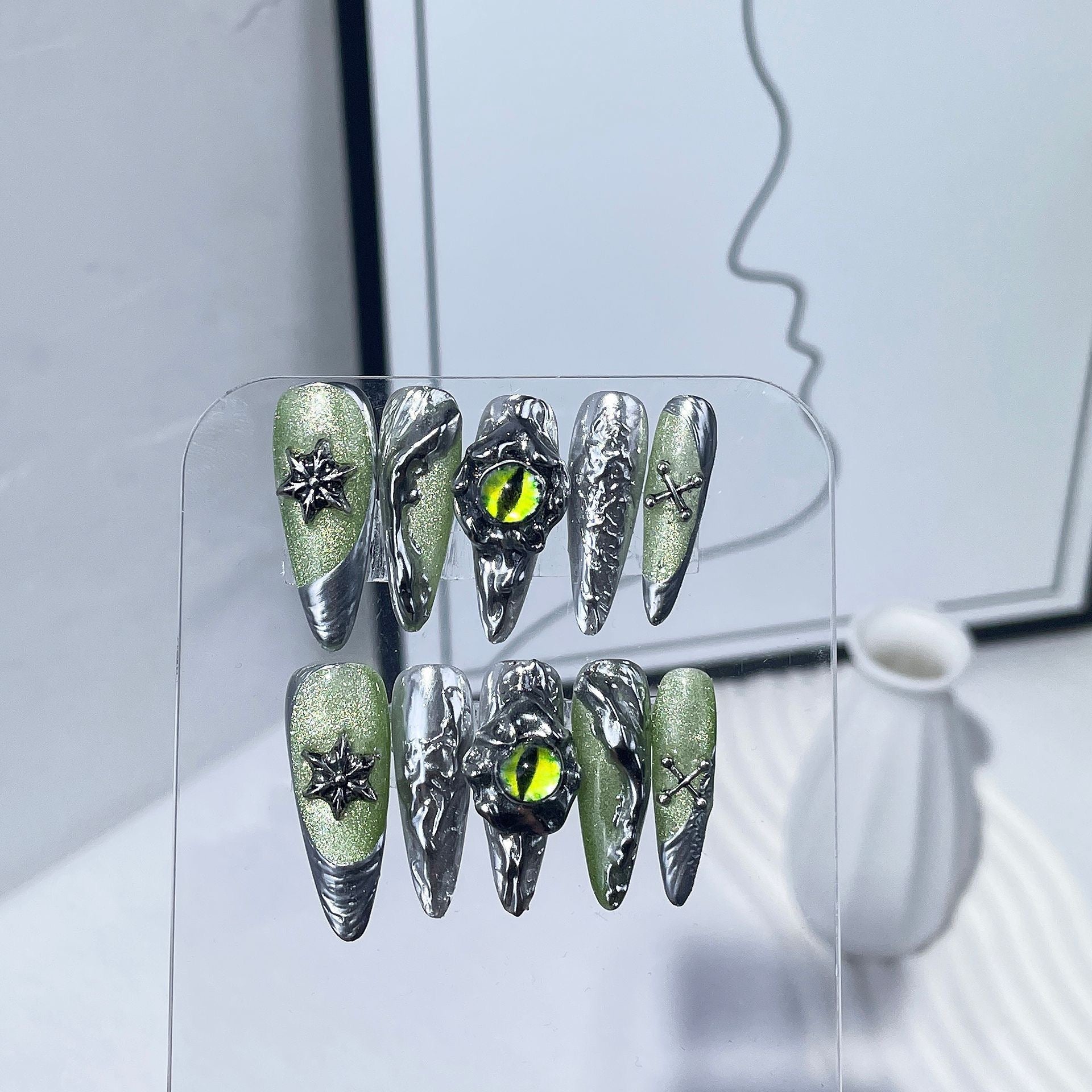 Fairy's Gaze Metal Holographic Long Nail Stickers