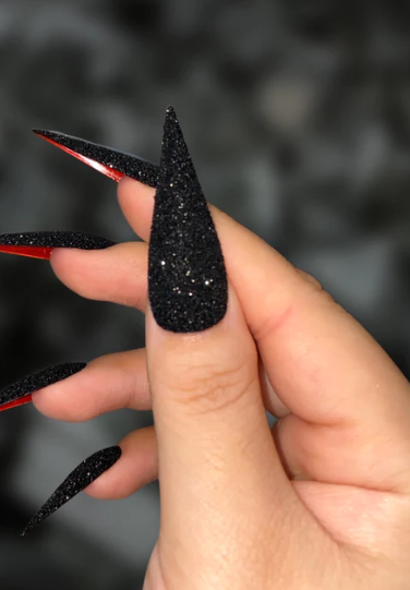 Black Stiletto Glitter Red Bottom Press On Nails