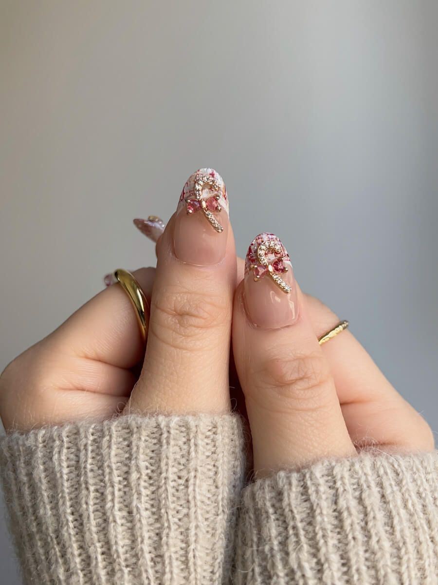 Handmade- Pink Nails Candy Cane Press On Nail Set
