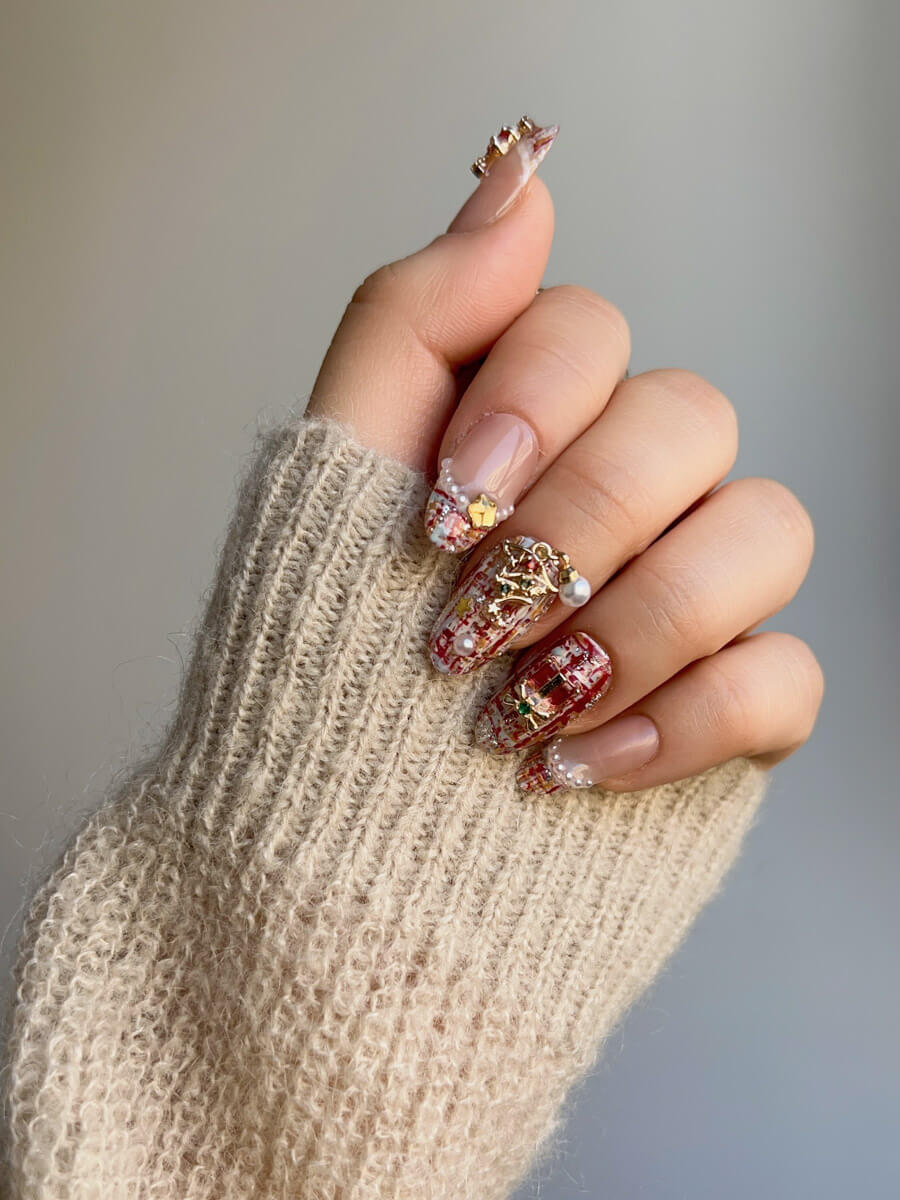 Handmade- Pink Nails Candy Cane Press On Nail Set