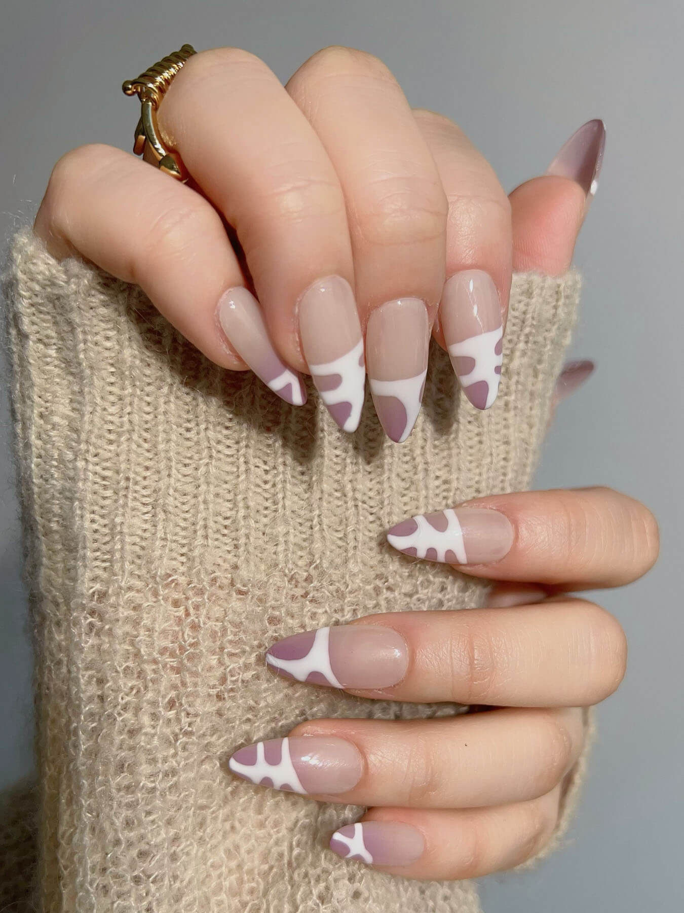 Handmade- Light purple white stripes Frenchtips
